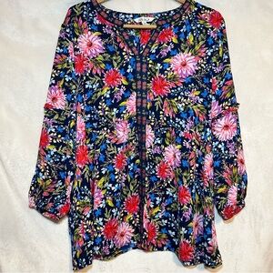 Pioneer Woman Embroidered Floral Tunic Top XXL Multicolor Peasant Boho Chic‎